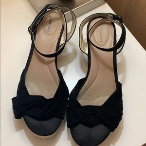 Lands End Suede Ankle Wrap Espadrille Wedges